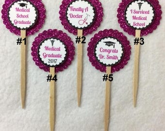 ANY YEAR Set Of 12 Personalized Doctor Medical School Graduation Cupcake Toppers (You Choice Of Any 12)