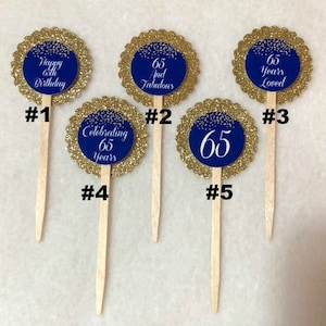 Set Of 12 Personalized 65th Birthday Party  Cupcake Toppers (Your Choice Of Any 12)