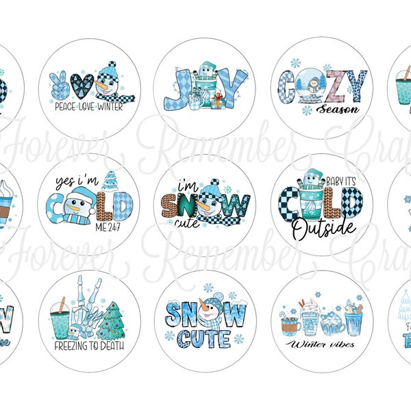 INSTANT DOWNLOAD Winter Sayings 1 Inch Bottle Cap Image Sheets *Digital Image* 4x6 Sheet With 15 Images