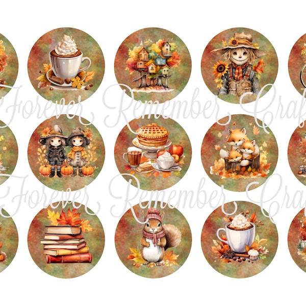 INSTANT DOWNLOAD Fall Season Fall Images 1 Inch Bottle Cap Image Sheets *Digital Image* 4x6 Sheet With 15 Images