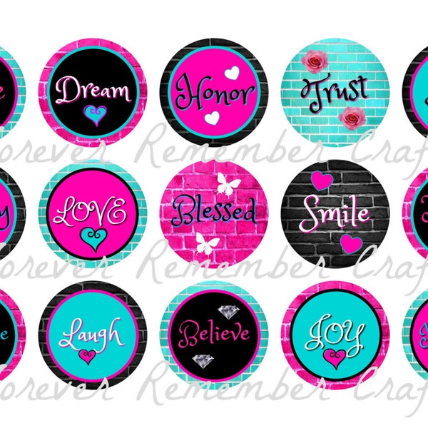 INSTANT DOWNLOAD Inspirational Sayings 1 Inch Bottle Cap Image Sheets *Digital Image* 4x6 Sheet With 15 Images