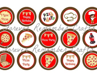 INSTANT DOWNLOAD Pizza Birthday Party Girl Bottle Cap Image Sheets 1 inch *Digital Image* 4x6 Sheet With 15 Images