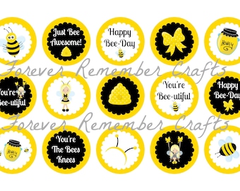 INSTANT DOWNLOAD Personalized Bee Birthday Party 1 Inch Bottle Cap Image Sheets *Digital Image* 4x6 Sheet With 15 Images