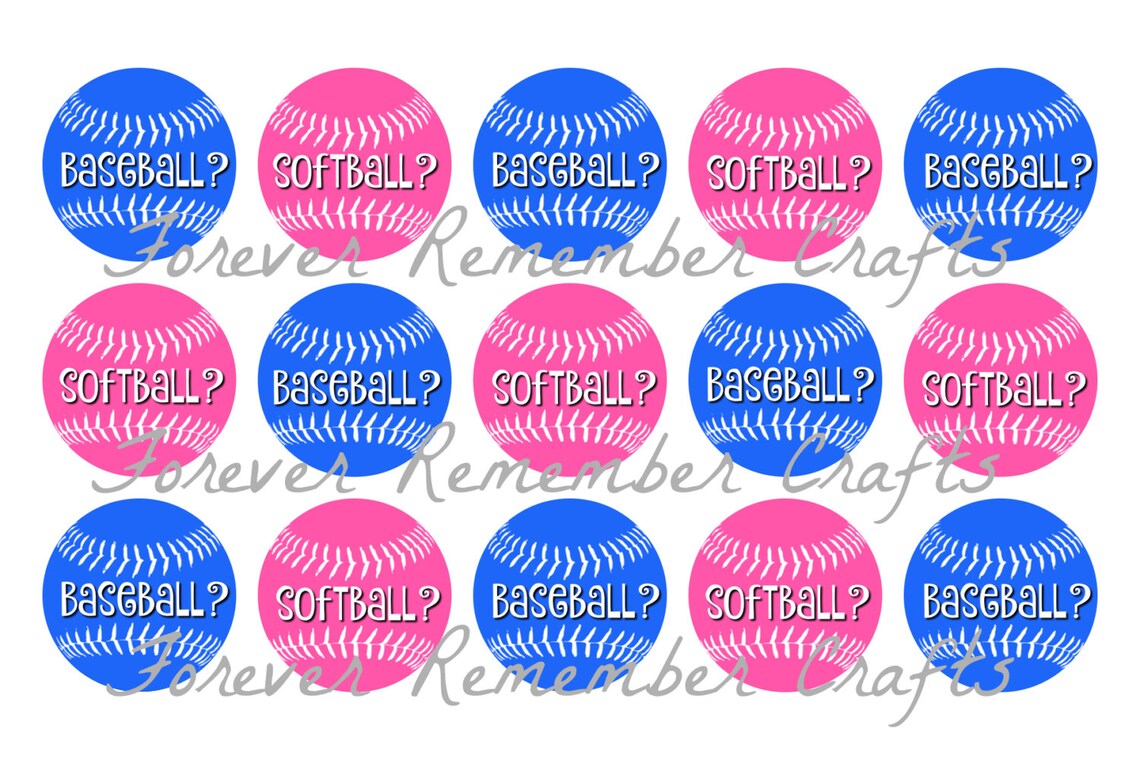 INSTANT DOWNLOAD Gender Reveal Baseball or Softball 1 Inch Etsy
