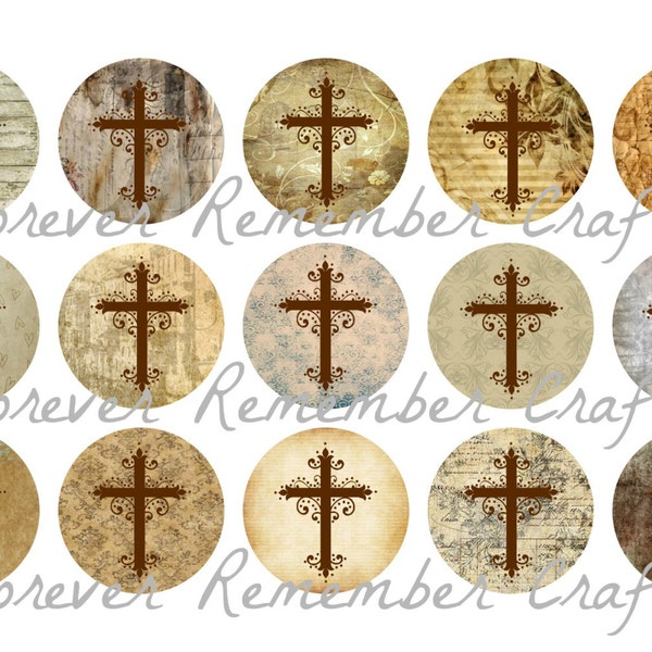 INSTANT DOWNLOAD Cross  Bottle Cap Image Sheet *Digital Image* 4x6 Sheet With 15 Images