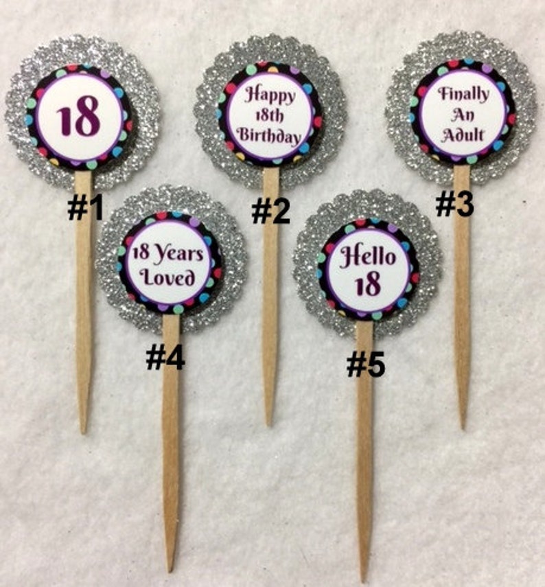 Set Of 12 Personalized 18th Birthday Party Cupcake Toppers Your Choice Of Any 12 image 1