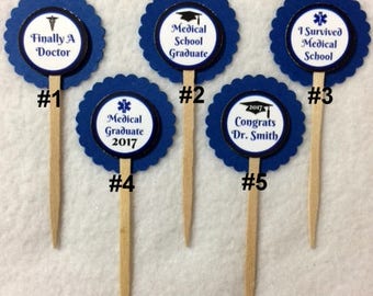 ANY YEAR Set Of 12 Personalized Doctor Medical School Graduation Cupcake Toppers (You Choice Of Any 12)