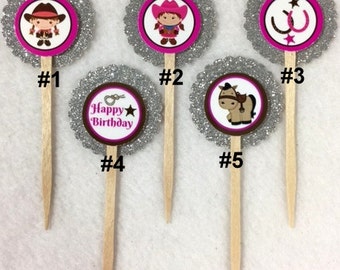 Set Of 12 Cowgirl Birthday Party Cupcake Toppers (Your Choice Of 12)