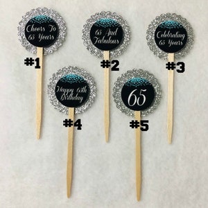 Set Of 12 Personalized 65th Birthday Party  Cupcake Toppers (Your Choice Of Any 12)