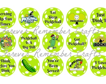 INSTANT DOWNLOAD Pickleball 1 Inch Bottle Cap Image Sheets *Digital Image* 4x6 Sheet With 15 Images
