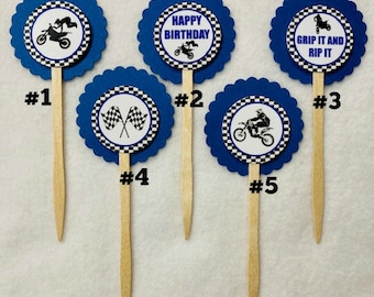 Set Of 12 Motocross Dirt Bike Birthday Cupcake Toppers (Your Choice Of Any 12)