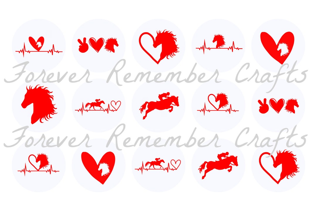 INSTANT DOWNLOAD 1 Inch Horse Hearts Bottle Cap Image Sheets digital
