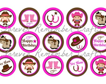 INSTANT DOWNLOAD Personalized Cowgirl Birthday Party  Bottle Cap Image Sheets *Digital Image* 4x6 Sheet With 15 Images