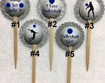 Set Of 12 Personalized Volleyball Birthday Cupcake Toppers (Your Choice Of Any 12)