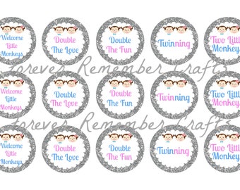 Personalized Two Peas In A Pod Twins Baby Shower 1 Inch Bottle Cap/Cupcake Topper Image Sheets *Digital Image* 4x6 Sheet With 15 Images