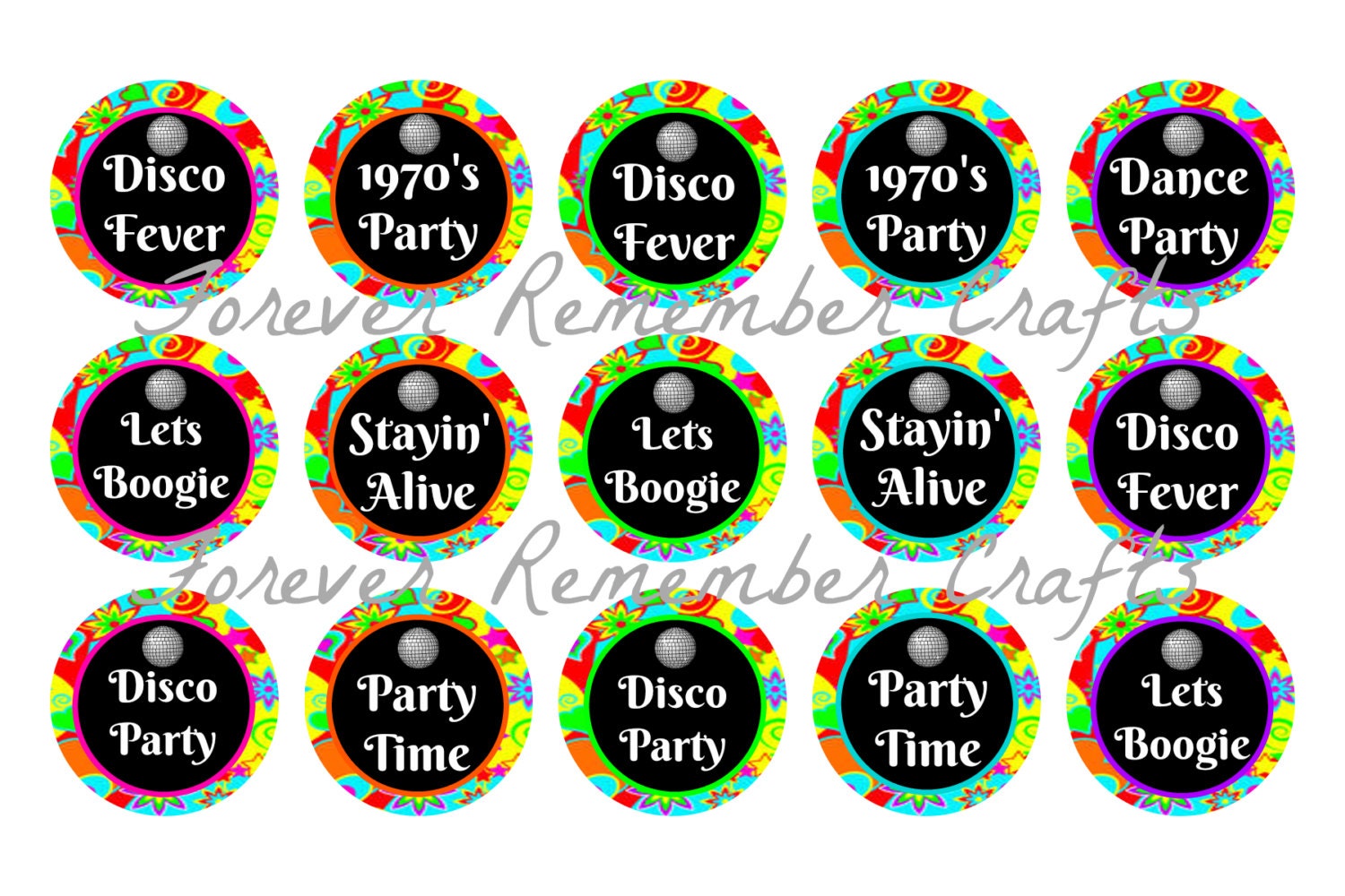 INSTANT DOWNLOAD Personalized Disco 1970's Party Sayings 1 Inch Bottle Cap  Image Sheets digital Image 4x6 Sheet With 15 Images 