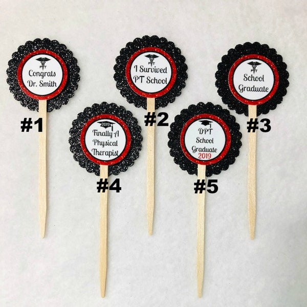 ANY YEAR Set Of 12 Personalized Physical Therapy School Graduation Cupcake Toppers (You Choice Of Any 12)