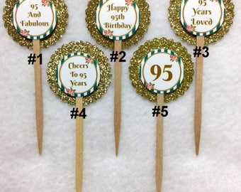 Set Of 12 Personalized 95th Birthday Party Cupcake Toppers (You Choice Of Any 12)