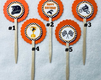 Set Of 12 Motocross Dirt Bike Birthday Cupcake Toppers (Your Choice Of Any 12)