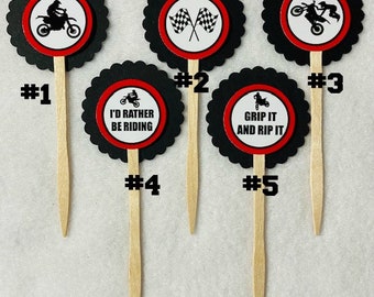 Set Of 12 Motocross Dirt Bike Birthday Cupcake Toppers (Your Choice Of Any 12)