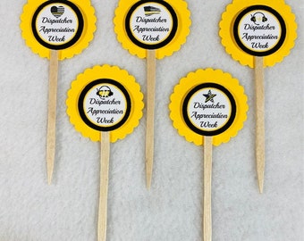 Set Of 12 Personalized Thin Yellow Line 911 Dispatcher Apprecitaion Week  Cupcake Toppers (Your Choice Of Any 12)