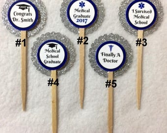 ANY YEAR Set Of 12 Personalized Doctor Medical School Graduation Cupcake Toppers (You Choice Of Any 12)