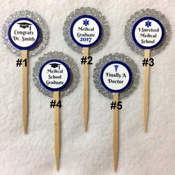 ANY YEAR Set Of 12 Personalized Doctor Medical School Graduation Cupcake Toppers (You Choice Of Any 12)