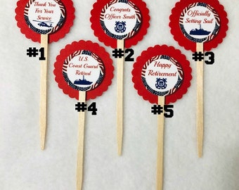 ANY YEAR Set Of 12 Personalized Coast Guard Retirement Cupcake Toppers (You Choice Of Any 12)