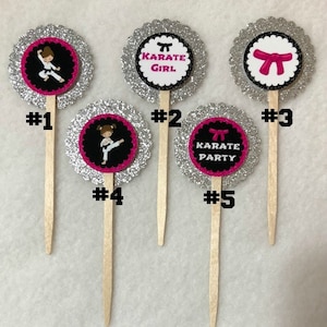 Set Of 12 Brunette Girl Karate Martial Arts Birthday Cupcake Toppers (Your Choice Of Any 12)