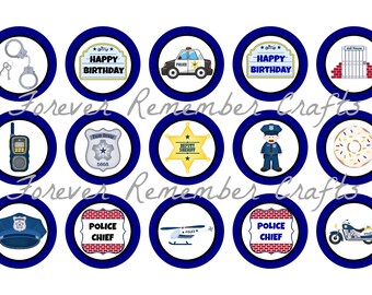 INSTANT DOWNLOAD Police Birthday Party  1 Inch Bottle Cap Image Sheets *Digital Image* 4x6 Sheet With 15 Images