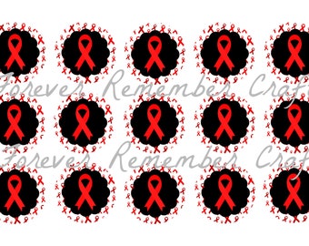 DOWNLOAD ISTANTANEO Red Ribbon Awareness Heart Aids Stroke Drugs 1 Inch Bottle Cap Image Sheets *Immagine digitale* Foglio 4x6 con 15 immagini