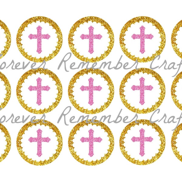 INSTANT DOWNLOAD Baptism First Communion Cross  Bottle Cap Image Sheet *Digital Image* 4x6 Sheet With 15 Images