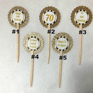 Set Of 12 Personalized 70th Birthday Party Cupcake Toppers (Your Choice Of Any 12)
