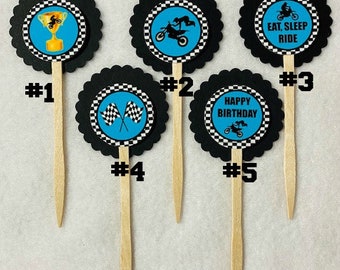 Set Of 12 Motocross Dirt Bike Birthday Cupcake Toppers (Your Choice Of Any 12)