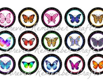 INSTANT DOWNLOAD Butterfly Bottle Cap Image Sheets *Digital Image* 4x6 Sheet With 15 Images