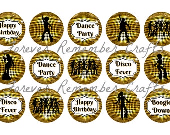 INSTANT DOWNLOAD Personalized  Disco Ball Birthday Party  1 Inch Bottle Cap Image Sheets *Digital Image* 4x6 Sheet With 15 Images