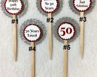 Set Of 12 Personalized 50th Birthday Party Cupcake Toppers (You Choice Of Any 12)