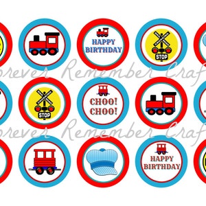 INSTANT DOWNLOAD Train & Railroad Birthday Party  Bottle Cap Image Sheets *Digital Image* 4x6 Sheet With 15 Images