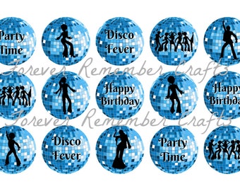 INSTANT DOWNLOAD Personalized  Disco Ball Birthday Party  1 Inch Bottle Cap Image Sheets *Digital Image* 4x6 Sheet With 15 Images