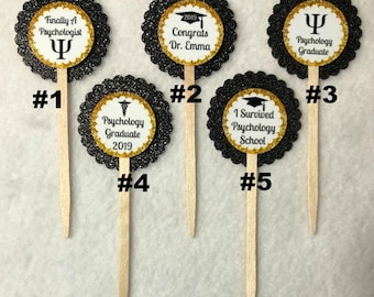 ANY YEAR Set Of 12 Personalized Psychologist Psycology Graduation Cupcake Toppers (You Choice Of Any 12)