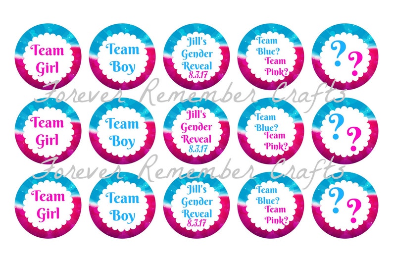 INSTANT DOWNLOAD Team Blue or Team Pink Gender Reveal 1 Inch Etsy
