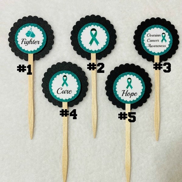 Set Of 12 Personalized Ovarian Cancer Awareness Cupcake Toppers (Your Choice Of Any 12)