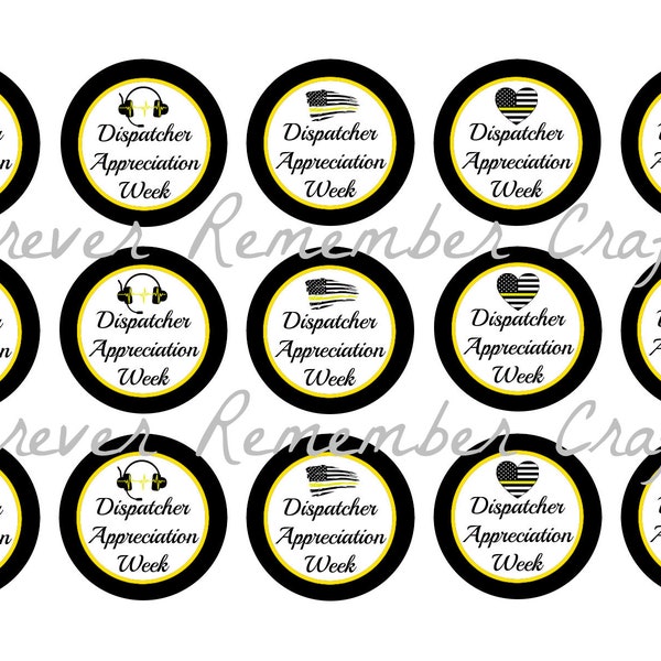 INSTANT DOWNLOAD 911 Thin Yellow Line Dispatcher Appreciation Week 1 Inch Circle Template (15 Images)