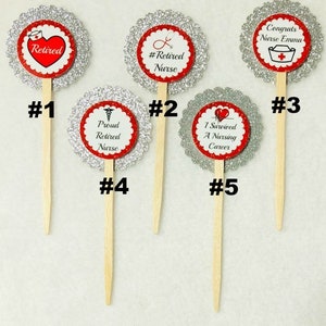 Set Of 12 Nursing Retirement Cupcake Toppers (Your Choice Of Any 12)