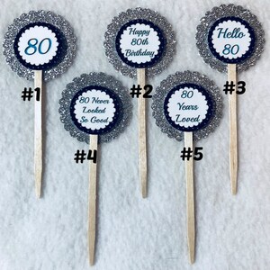 Set Of 12 Personalized 80th Birthday Party  Cupcake Toppers (Your Choice Of Any 12)