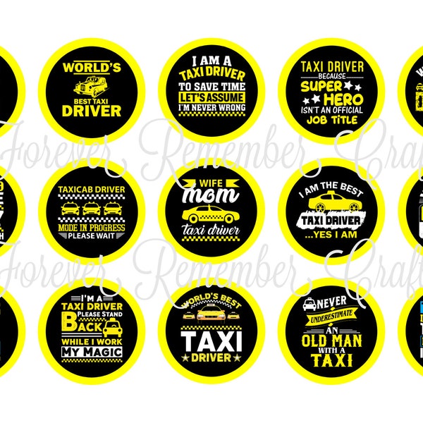 INSTANT DOWNLOAD Taxi Driver Bottle Cap Image Sheets *Digital Image* 4x6 Sheet With 15 Images