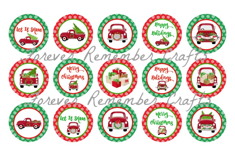 INSTANT DOWNLOAD Christmas Trucks Bottle Cap Image Sheets Etsy
