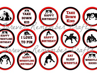 INSTANT DOWNLOAD Wrestling Birthday 1 Inch Bottle Cap Image Sheets *Digital Image* 4x6 Sheet With 15 Images