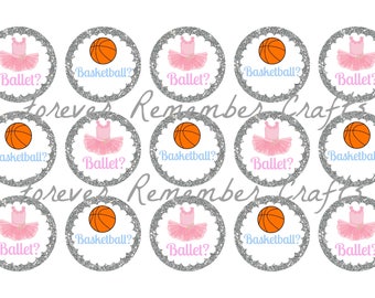 INSTANT DOWNLOAD Gender Reveal Basketball or Ballet 1 Inch Bottle Cap Image Sheets *Digital Image* 4x6 Sheet With 15 Images