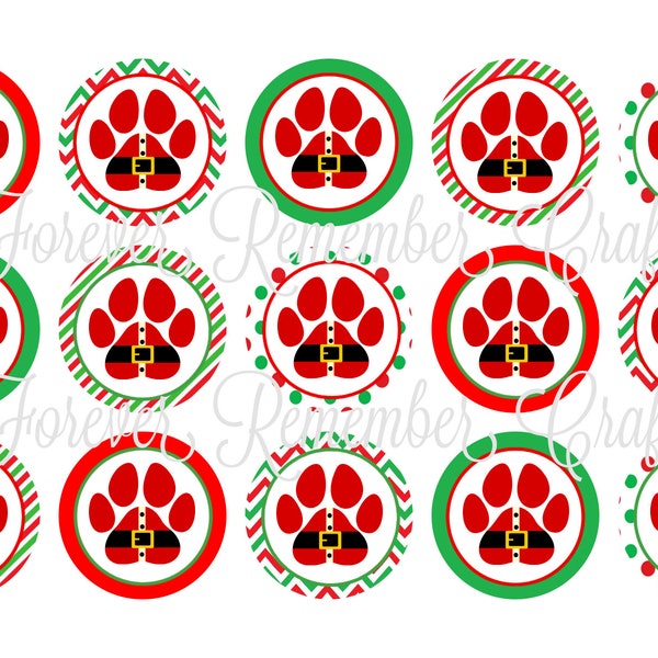 INSTANT DOWNLOAD Christmas Santa Paw Print 1 Inch Bottle Cap Image Sheets *Digital Image* 4x6 Sheet With 15 Images